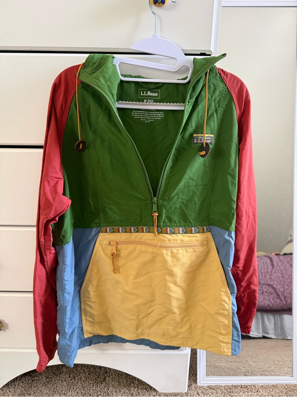 L.L. Bean Colorblock Utility Anorak Jacket - Green/Red/Yellow/Blue